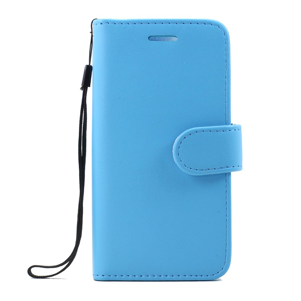 Wholesale iPhone 7 Folio Flip Leather Wallet Case with Strap (Blue)