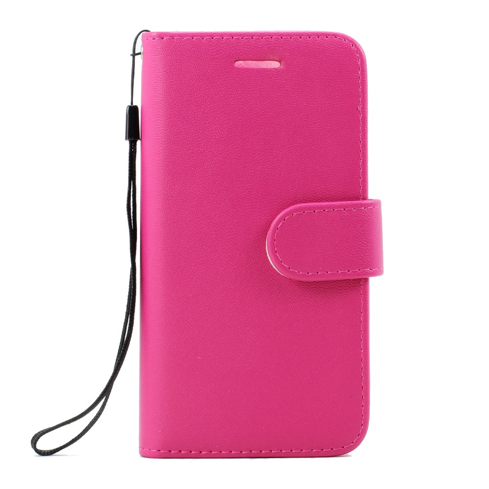 Wholesale iPhone 7 Folio Flip Leather Wallet Case with Strap (Hot Pink)