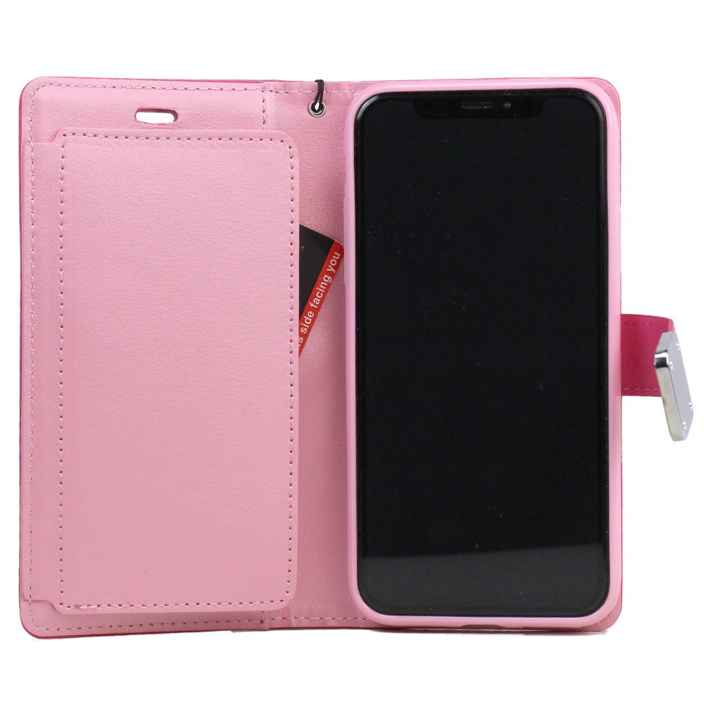 Wholesale iPhone X (Ten) Multi Pockets Folio Flip Leather Wallet Case with Strap (Purple)