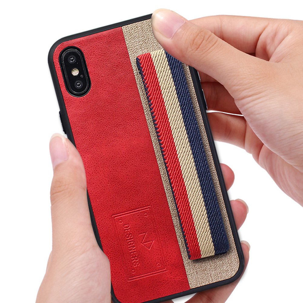 Wholesale iPhone X (Ten) Striped Hand Strap Grip Holder PU Leather Case (Brown)