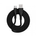 Wholesale Type C / USB-C 2.4A Heavy Duty Strong Soft Flexible Silicone OD 5.0mm Charge and Sync USB Cable 10FT for Universal Cell Phone, Device and More (Black)