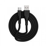 Wholesale Type C / USB-C 2.4A Heavy Duty Strong Soft Flexible Silicone OD 5.0mm Charge and Sync USB Cable 6FT for Universal Cell Phone, Device and More (Black)