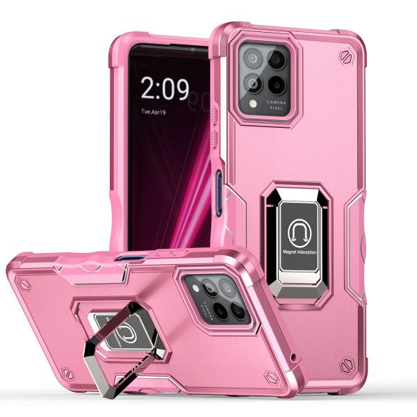 Wholesale Heavy Duty Strong Shockproof Magnetic Plate Ring Stand Hybrid Grip Case Cover for T-Mobile Revvl 6 Pro 5G (Pink)
