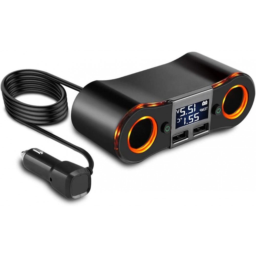 Wholesale Car Charger, Car Cigarette Lighter Socket Splitter Power Adapter  Outlet USB Charger Support Voltmeter (A)