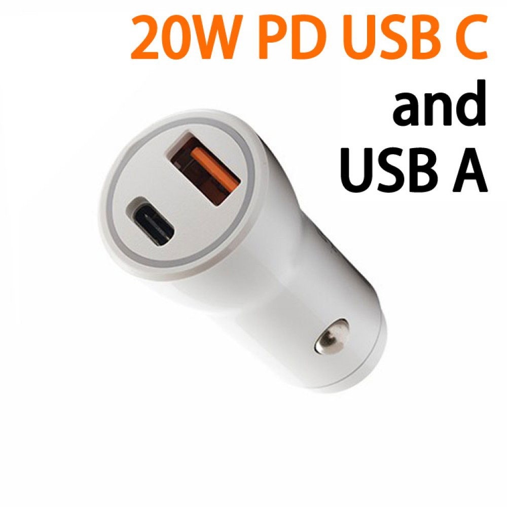 20W Dual Port Car Charger, USB-A & USB-C Outputs