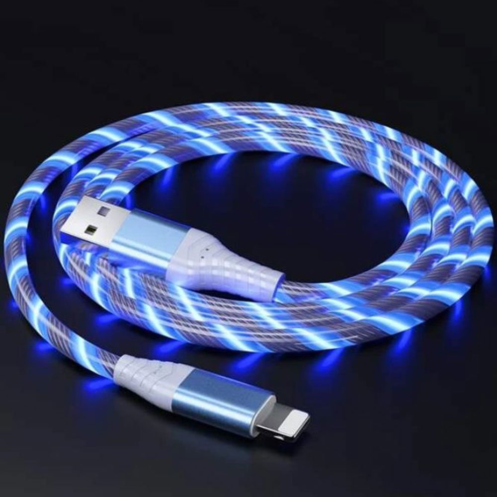 Artes literarias brazo Leo un libro Wholesale 2.4A RGB LED Light Durable USB Cable for IPhone IOS Lighting 3FT  (Blue)