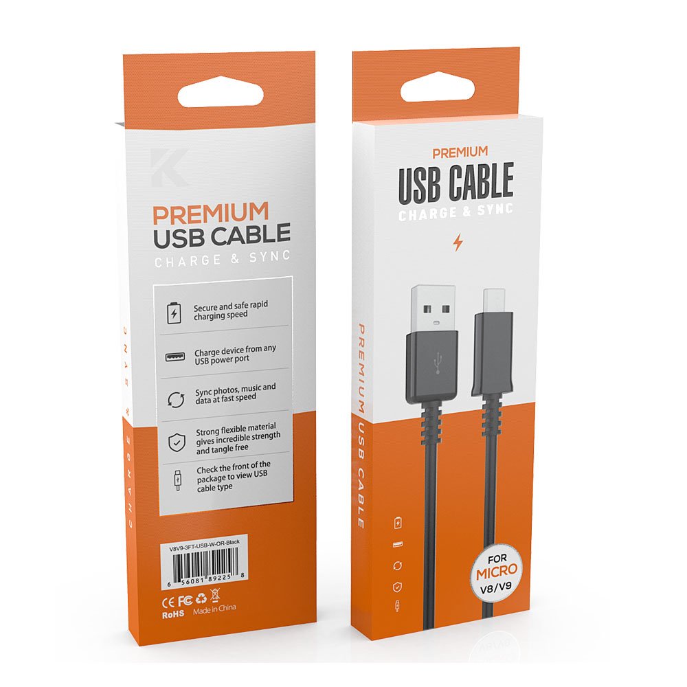 Wholesale Micro 2.1A USB V8V9 Strong USB Cable with Premium Package 3FT ...