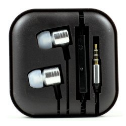 Metallic Style Stereo Earphone Headset with Mic and Volume Control (Silver)