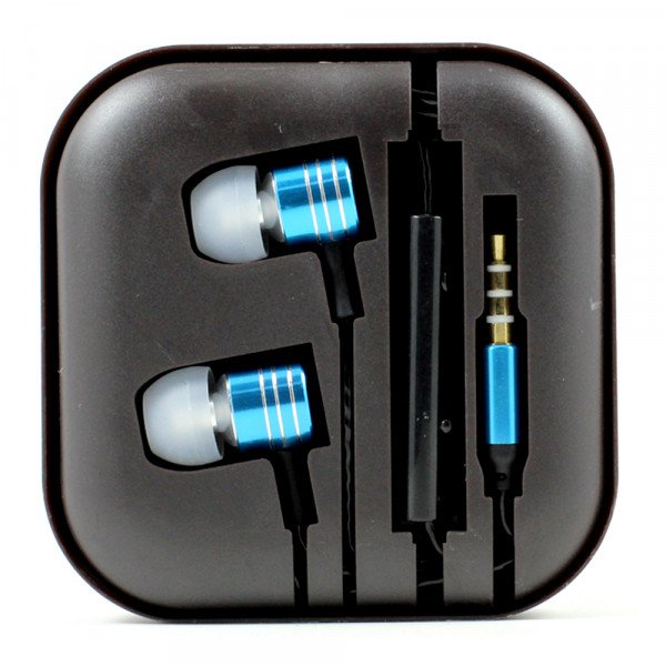 Wholesale Metallic Style Stereo Earphone Headset with Mic and Volume Control (Blue)