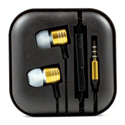 Metallic Style Stereo Earphone Headset with Mic and Volume Control (Gold)
