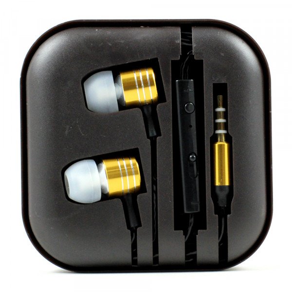 Wholesale Metallic Style Stereo Earphone Headset with Mic and Volume Control (Gold)