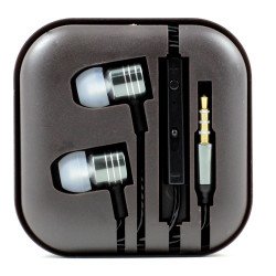 Metallic Style Stereo Earphone Headset with Mic and Volume Control (Gray)