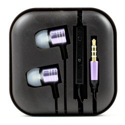 Metallic Style Stereo Earphone Headset with Mic and Volume Control (Purple)
