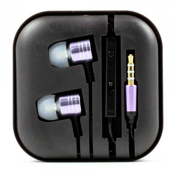 Wholesale Metallic Style Stereo Earphone Headset with Mic and Volume Control (Purple)