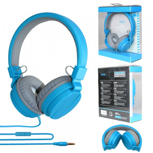 Wholesale Sound Style Stereo Headphone with Mic TV05B (Blue)