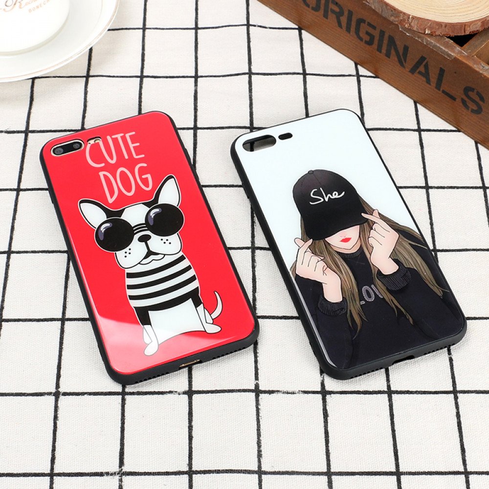 Wholesale Iphone 8 Plus 7 Plus Design Tempered Glass Hybrid Case Girl Gang