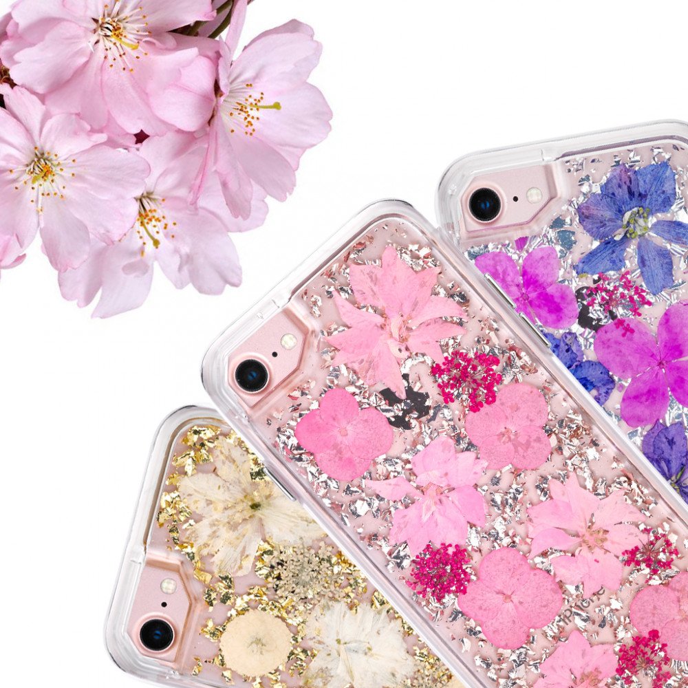 Luxury Clear Glitter Bling Real Dried Flower Phone Case For iPhone