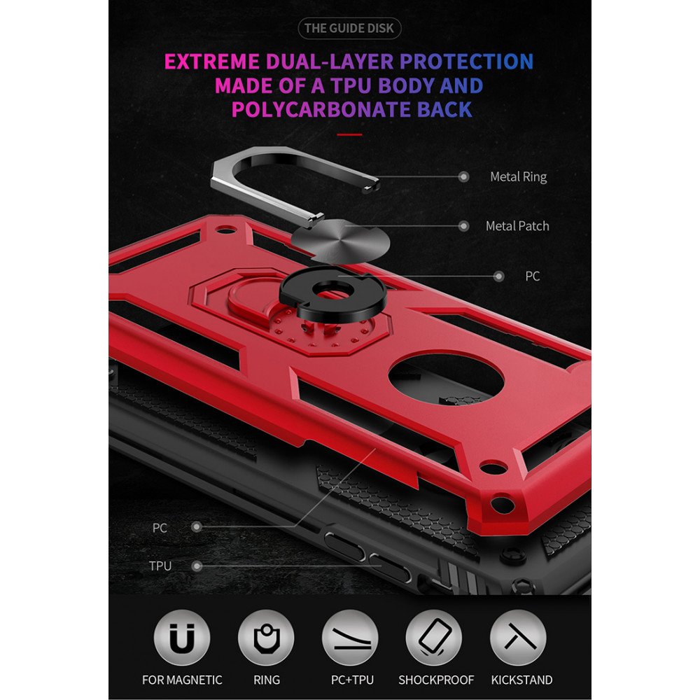 Wholesale iPhone 8 Tech 7 Case Plus (Black) Armor Plate Metal / Grip with Ring Plus