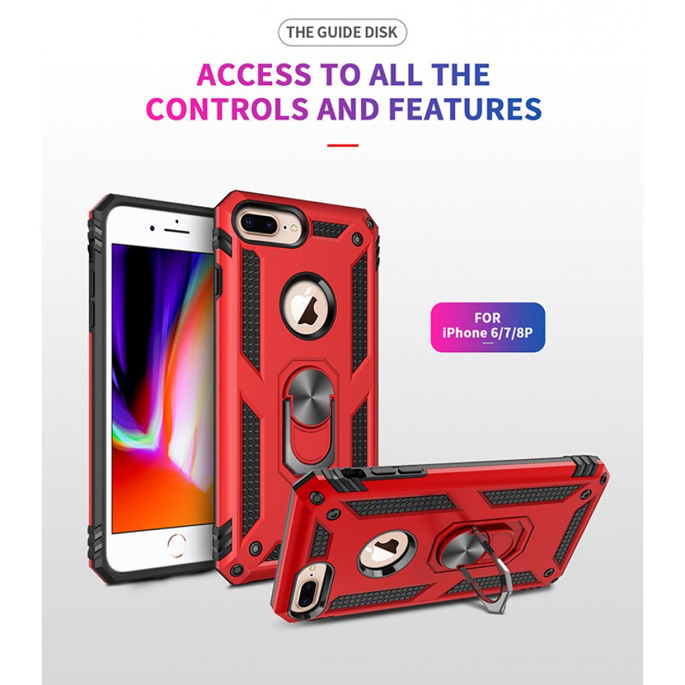 Wholesale iPhone 8 Plus / 7 Plus Tech Armor Ring Grip Case with Metal Plate  (Black)