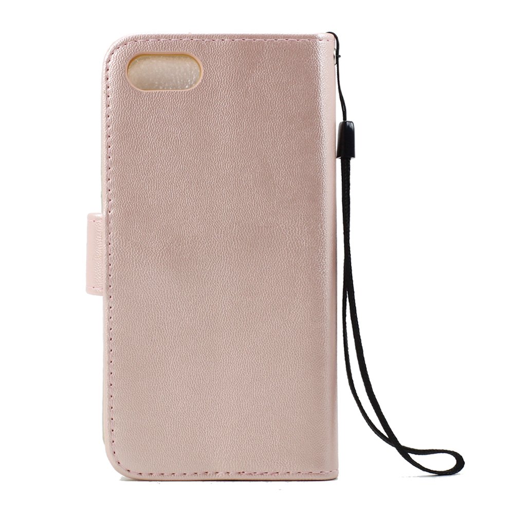 Wholesale Iphone Se 8 7 Folio Flip Leather Wallet Case With Strap Rose Gold