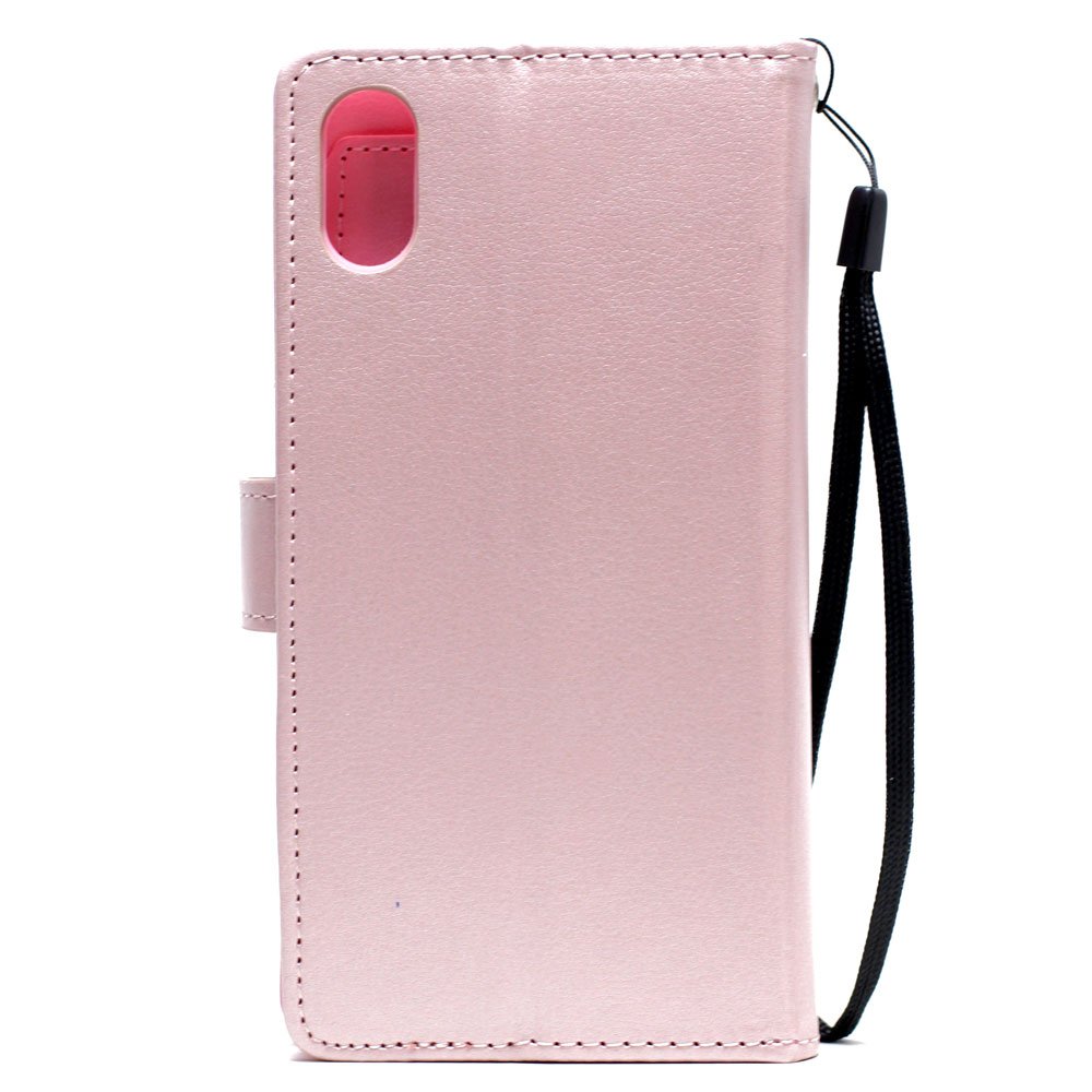 Wholesale iPhone Xs Max Multi Pockets Folio Flip Leather Wallet Case with  Strap (Rose Gold)