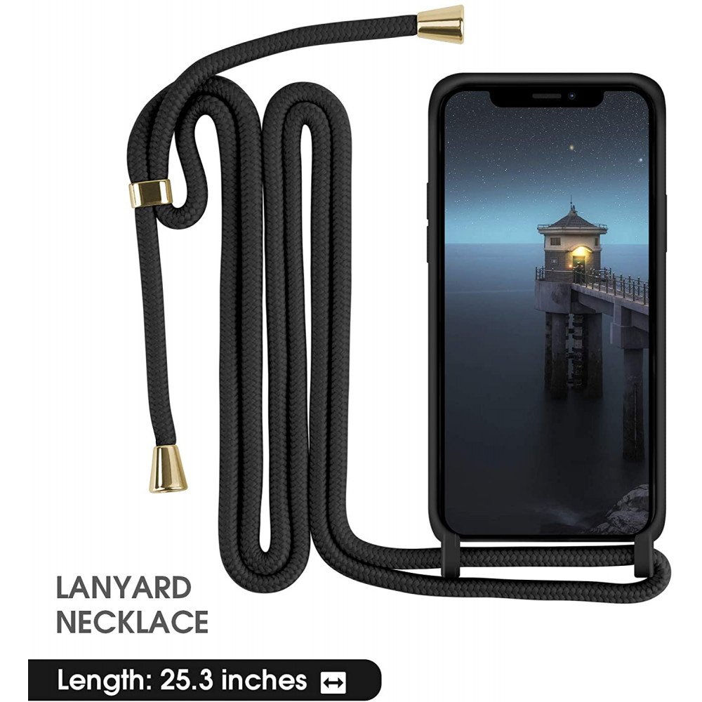SAMCASE Cover Con Cordino Per IPhone 12/12 Pro 6.1'' - Custodia A Tracolla Trasparente In Silicone Morbido Con Laccetto Regolabile Nero