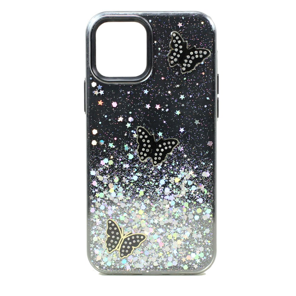 Wholesale Glitter Jewel Butterfly Double Layer Hybrid Case Cover