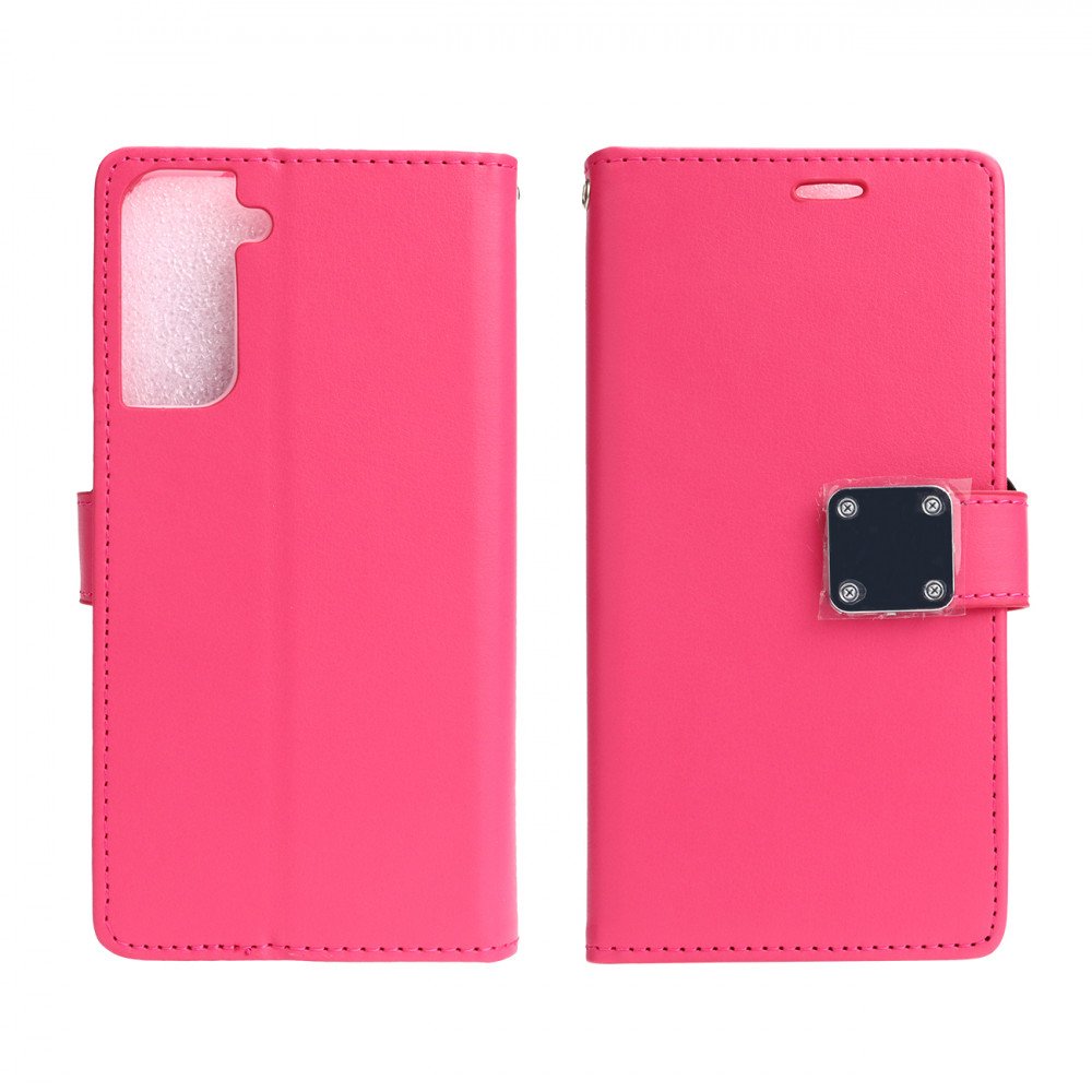 Wholesale Multi Pockets Folio Flip Leather Wallet Case With Strap For Samsung Galaxy S21 Plus 5g Hot Pink