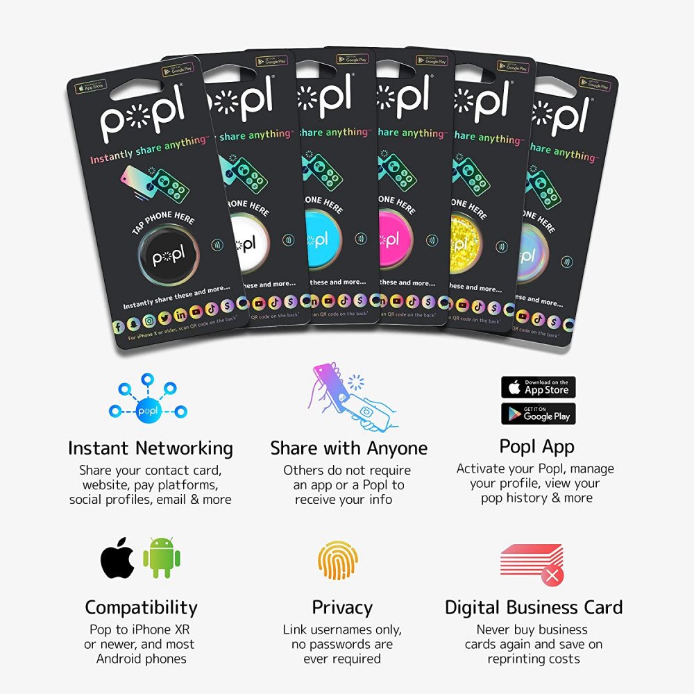 Prism Compatible with iOS and Android Digital Business Card and Phone Accessory Contact Info Music Payment Platforms and More Popl NFC Tag That Instantly Shares Social Media 
