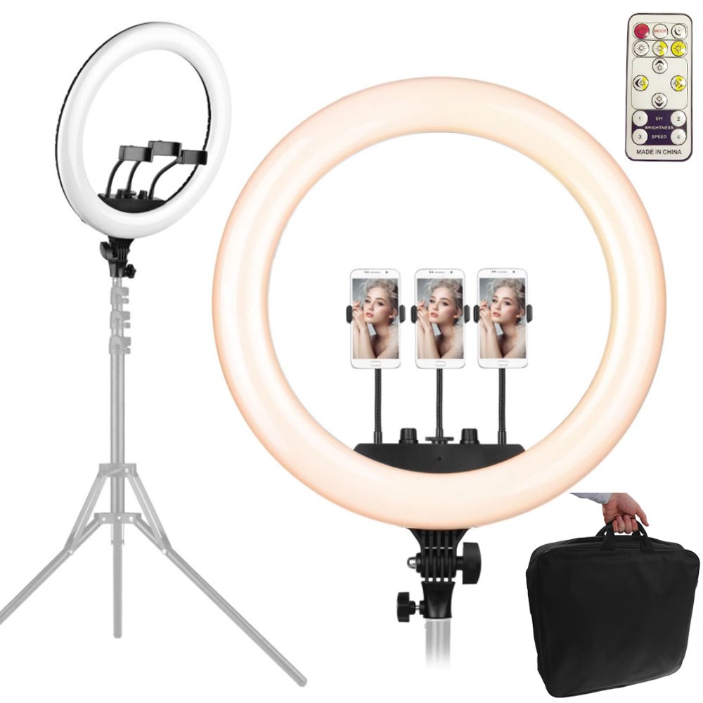 Baars Pastoor behandeling Wholesale 18 inch Selfie Ring Light with 3 Cell Phone Holder, Remote  Controller, Carry Bag, and 76 inch Tripod Stand for Live Stream, Makeup,  YouTube Video, Photography TikTok, & More Compatible with