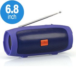 Portable Charge Plus Bluetooth Wireless Speaker with FM Radio, Micro SD, Flash Drive Slot, Aux Port, Built in Microphone J007FM (Blue)