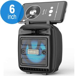 LED Light Portable Phone Holder Stand Bluetooth Wireless Speaker with FM Radio, Micro SD, Flash Drive Slot, Aux Port, Built In Mic KMS1181 (Black)