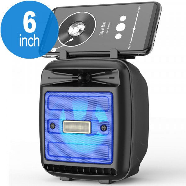 Wholesale LED Light Portable Phone Holder Stand Bluetooth Wireless Speaker with FM Radio, Micro SD, Flash Drive Slot, Aux Port, Built In Mic KMS1181 (Blue)