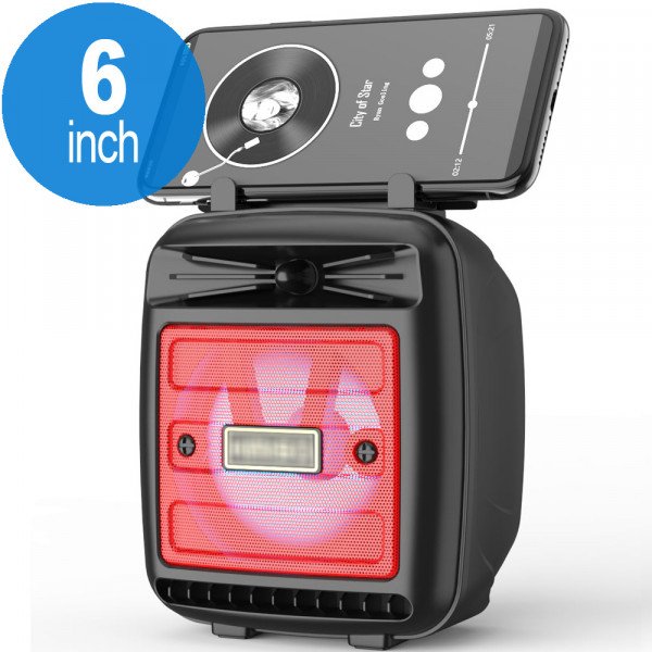 Wholesale LED Light Portable Phone Holder Stand Bluetooth Wireless Speaker with FM Radio, Micro SD, Flash Drive Slot, Aux Port, Built In Mic KMS1181 (Red)