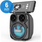 Wholesale LED Light Portable Phone Holder Stand Bluetooth Wireless Speaker with FM Radio, Micro SD, Flash Drive Slot, Aux Port, Built In Mic KMS1182 (Black)