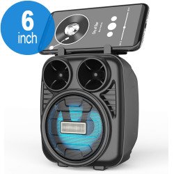 LED Light Portable Phone Holder Stand Bluetooth Wireless Speaker with FM Radio, Micro SD, Flash Drive Slot, Aux Port, Built In Mic KMS1182 (Black)