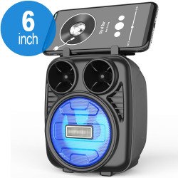 LED Light Portable Phone Holder Stand Bluetooth Wireless Speaker with FM Radio, Micro SD, Flash Drive Slot, Aux Port, Built In Mic KMS1182 (Blue)