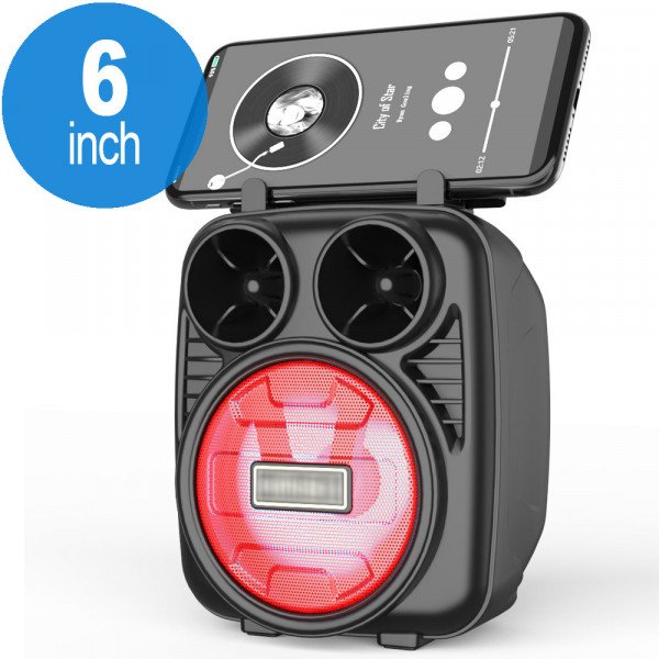 Wholesale LED Light Portable Phone Holder Stand Bluetooth Wireless Speaker with FM Radio, Micro SD, Flash Drive Slot, Aux Port, Built In Mic KMS1182 (Red)