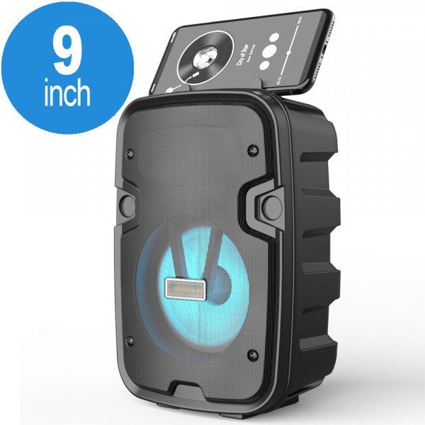 Wholesale LED Light Portable Phone Holder Bluetooth Wireless Speaker with FM Radio, Micro SD, Flash Drive Slot, Aux Port, Wired Microphone Port CS2002 (Black)