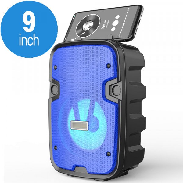 Wholesale LED Light Portable Phone Holder Bluetooth Wireless Speaker with FM Radio, Micro SD, Flash Drive Slot, Aux Port, Wired Microphone Port CS2002 (Blue)