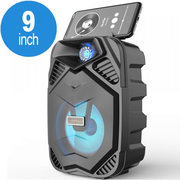Wholesale LED Light Portable Phone Holder Bluetooth Wireless Speaker with FM Radio, Micro SD, Flash Drive Slot, Aux Port, Wired Microphone Port CS2005 (Black)