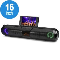 Long LED Light Portable Bluetooth Wireless Speaker with Phone Holder (Black)