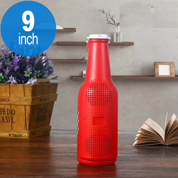 Wholesale Beer Cola Bottle Style Bluetooth Wireless Speaker with FM Radio, Micro SD, Flash Drive Slot, Aux Port, Flash Light (Red)