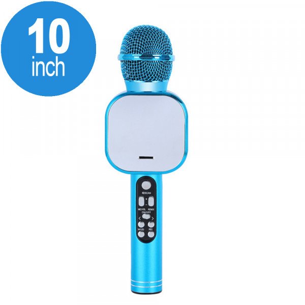 Wholesale Karaoke Microphone LED Light Mirror Screen Portable Bluetooth Speaker with Voice Changer Q009 (Blue)