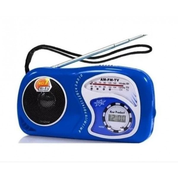 Wholesale Pocket Radio Clock AM FM Speaker Uses AA Battery [No Bluetooth Feature] YS2019 for Universal Cell Phone And Bluetooth Device (Blue)