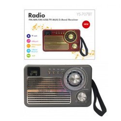 X-Bass Retro Classic Design AM FM Radio Portable Bluetooth Speaker YS707BT for Phone, Device, Music, USB (Silver)