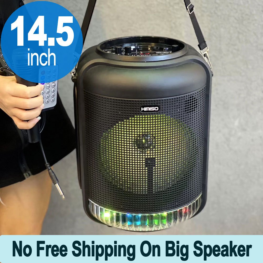 Wholesale Round Shape Carry Strap Large LED Portable Wireless Bluetooth  Speaker with Microphone and Wireless Remote QS4001 (Black)