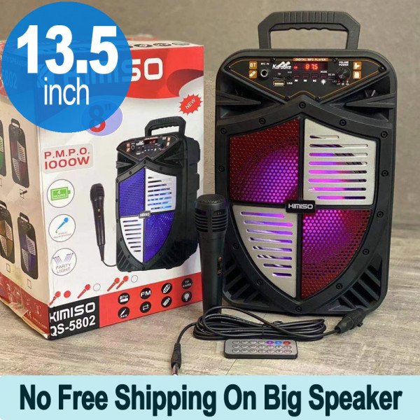 Wholesale Shield Design Carry Handle Large LED Portable Wireless Bluetooth Speaker with Microphone and Wireless Remote QS5802 (Black)