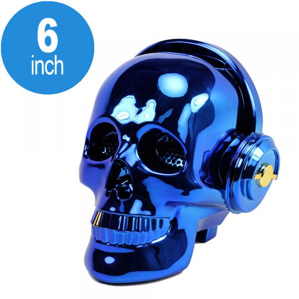 Wholesale Golden Tooth Glossy Skull Skeleton Portable Bluetooth Speaker with Stand Feature (Blue)