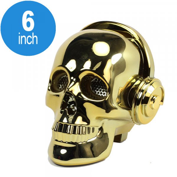 Wholesale Golden Tooth Glossy Skull Skeleton Portable Bluetooth Speaker with Stand Feature (Gold)
